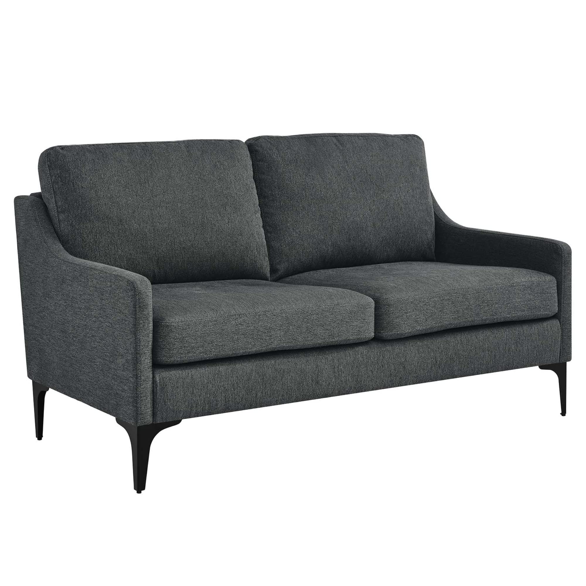 Modway Corland Upholstered Fabric And Metal Loveseat In Charcoal